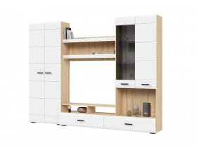Стенка ГС-01 Либерти (дуб сонома/белый глянец) в Верхоянске - verhoyansk.mebel-nsk.ru | фото