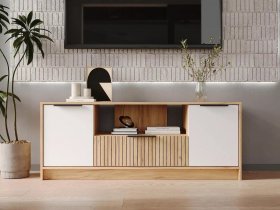 Тумба под ТВ  ТМ-001 Ивис (дуб крафт золотой/белый) в Верхоянске - verhoyansk.mebel-nsk.ru | фото